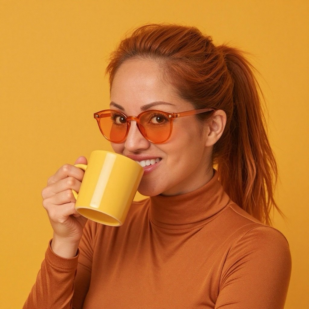 Leslie Grace Eggenberger smiling with a yellow mug